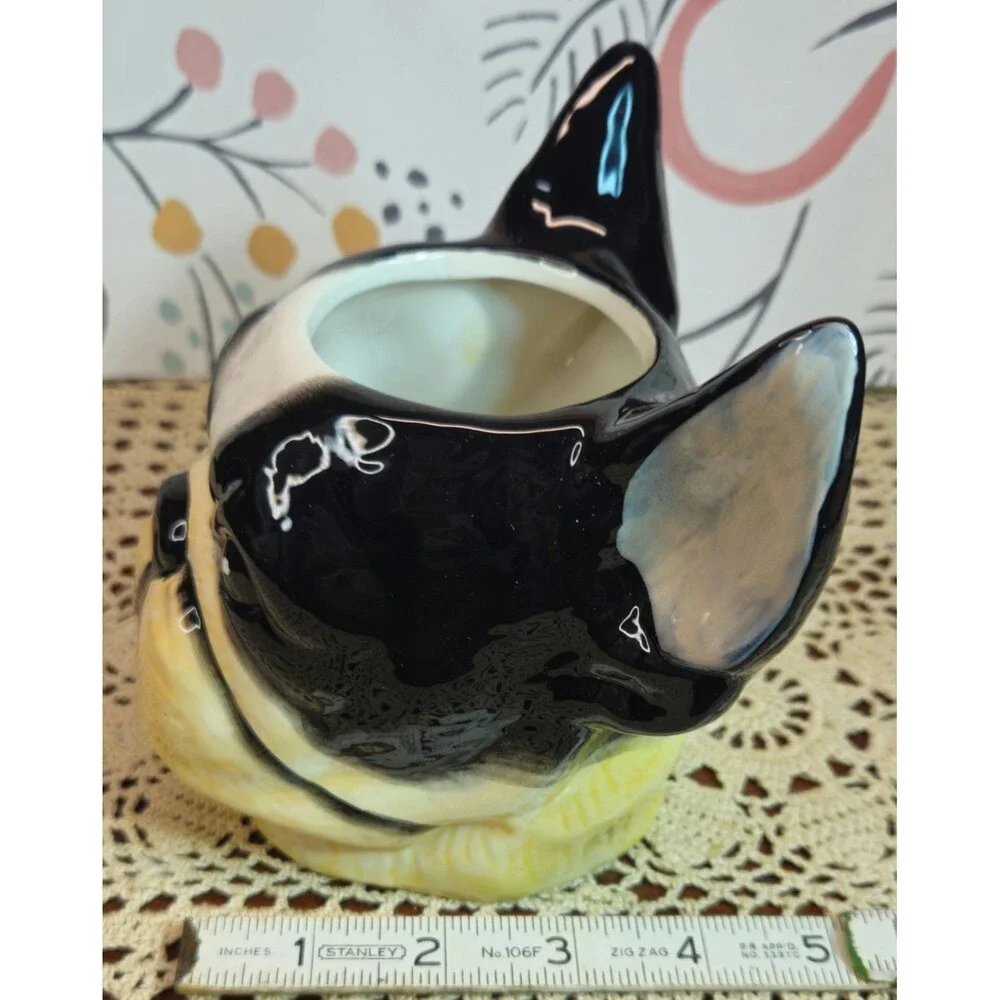 NWT Adorable Ceramic Boston Terrier Dog Planter Versatile Decor